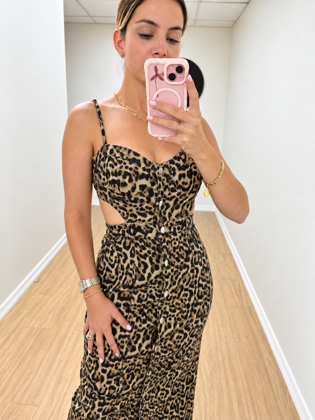Animal print denim dress