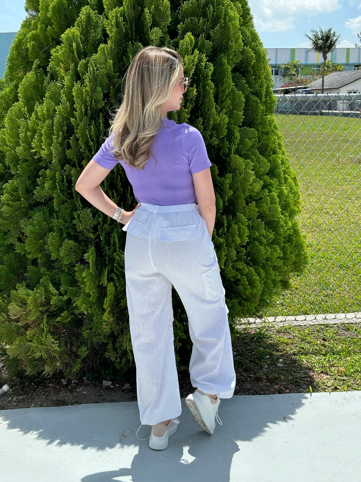 Linen cargo jogger/wide leg