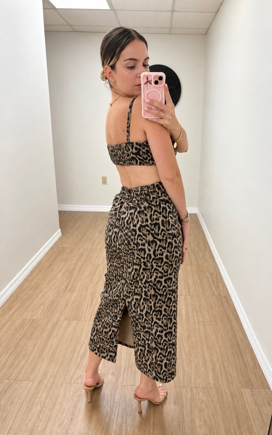 Animal print denim dress