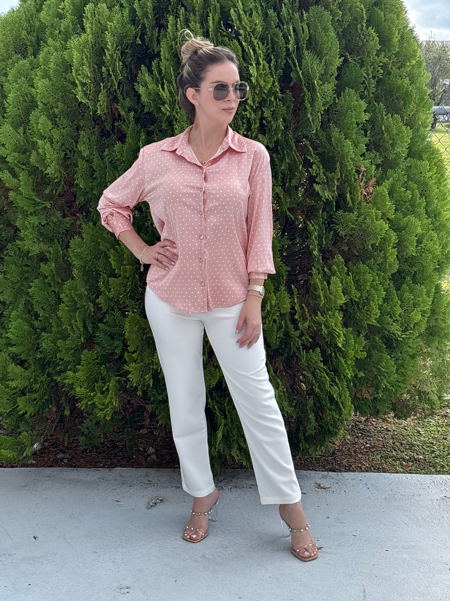 Polka dot satin shirt