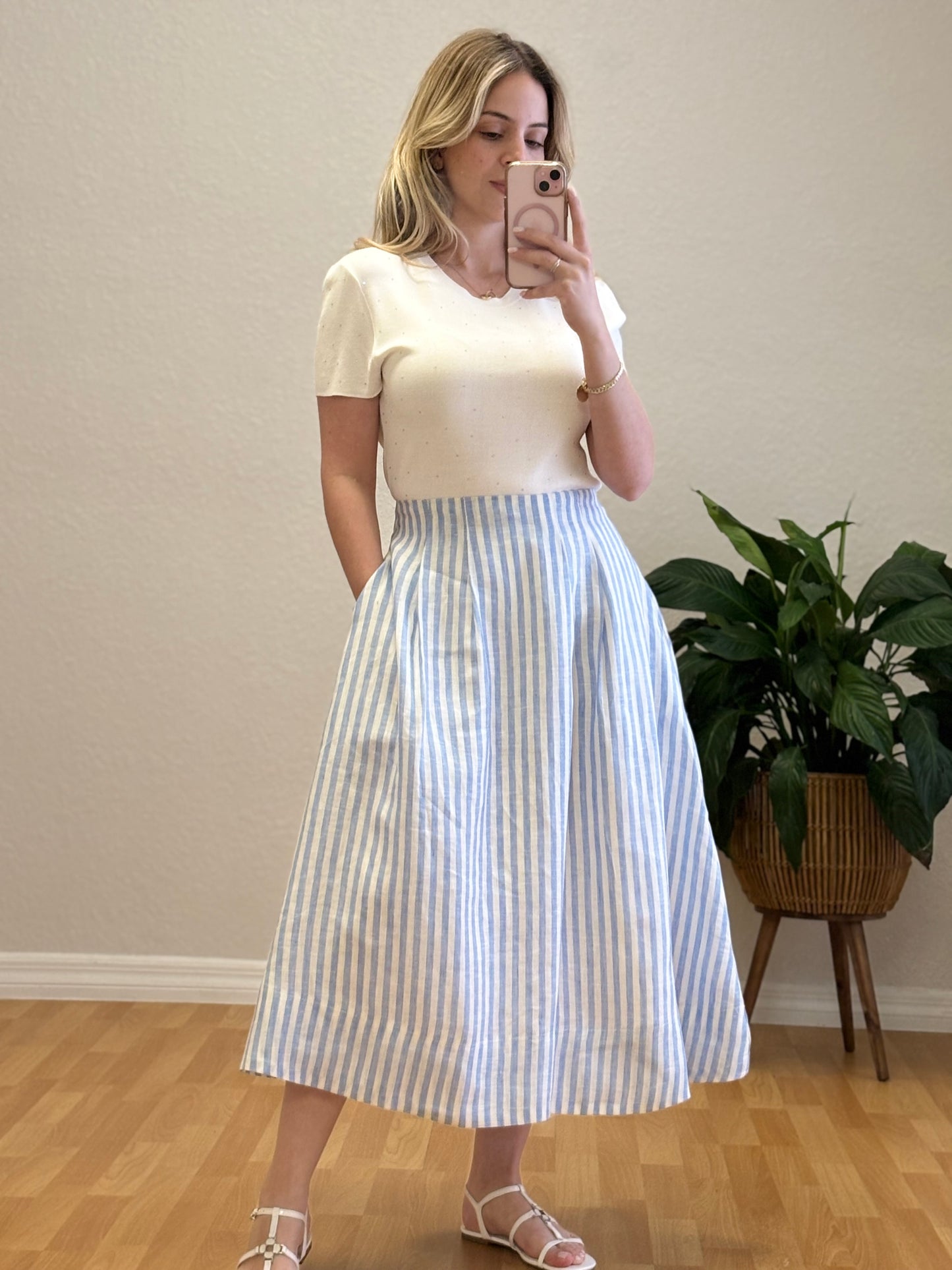 Linen stripes skirt