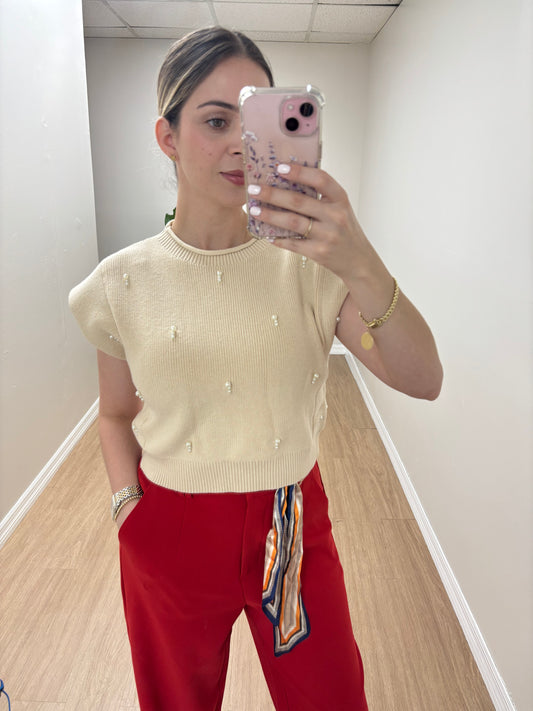 Top Crochet con perlas
