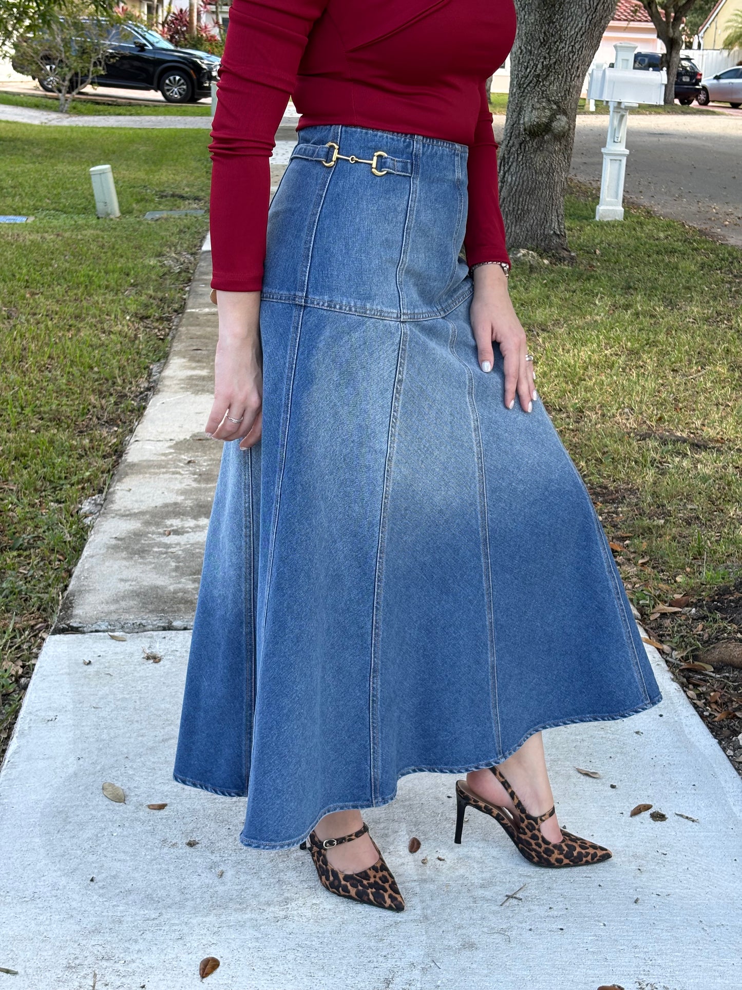Denim midi skirt