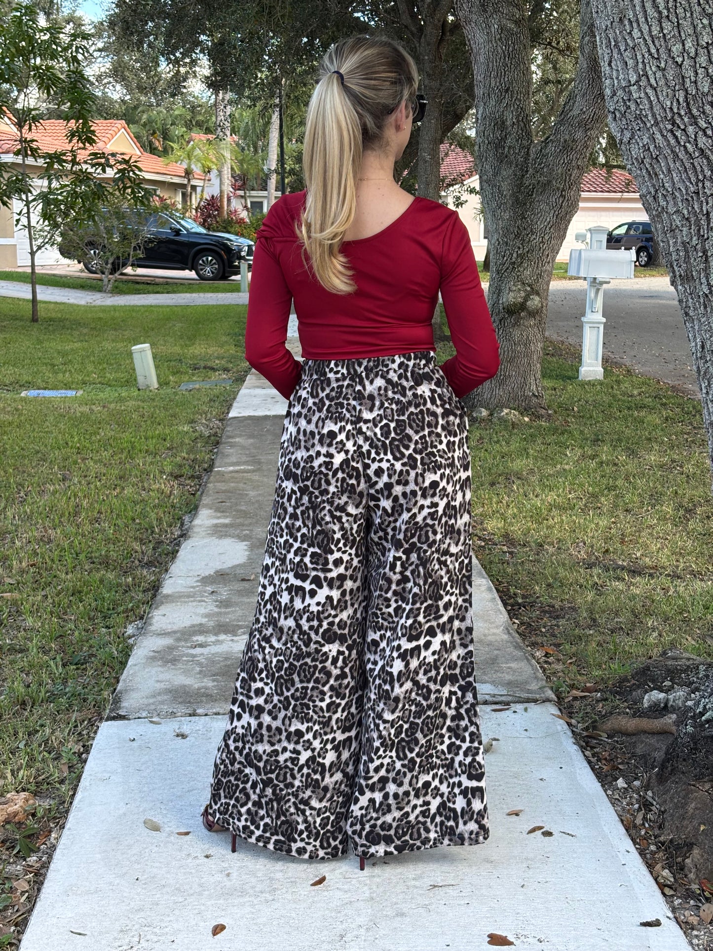 Animal print wide leg pants