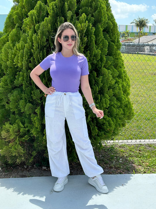 Linen cargo jogger/wide leg