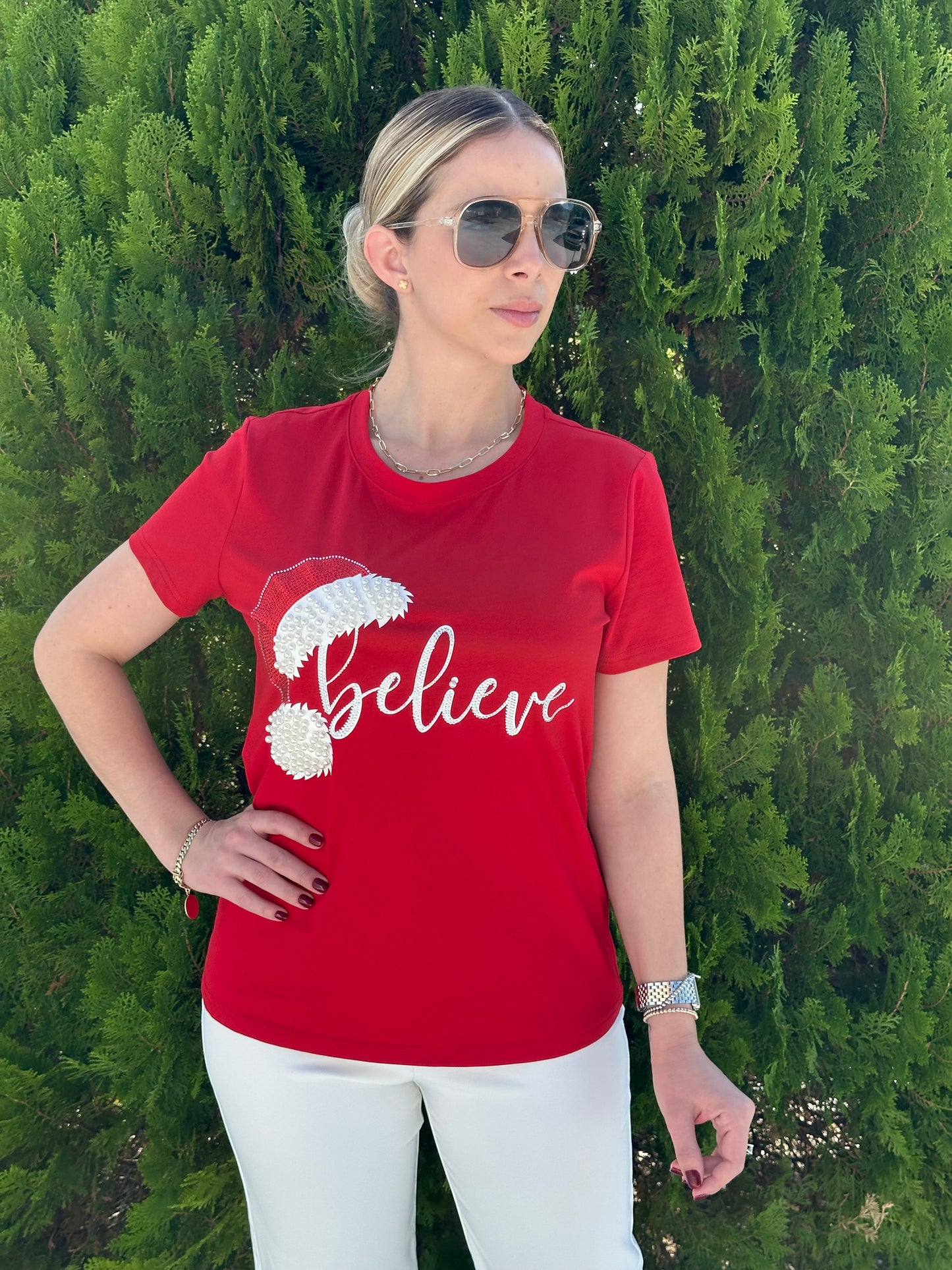 Believe red shirt
