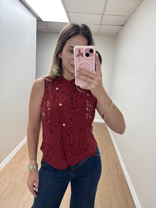 Vest de encaje Burgundy