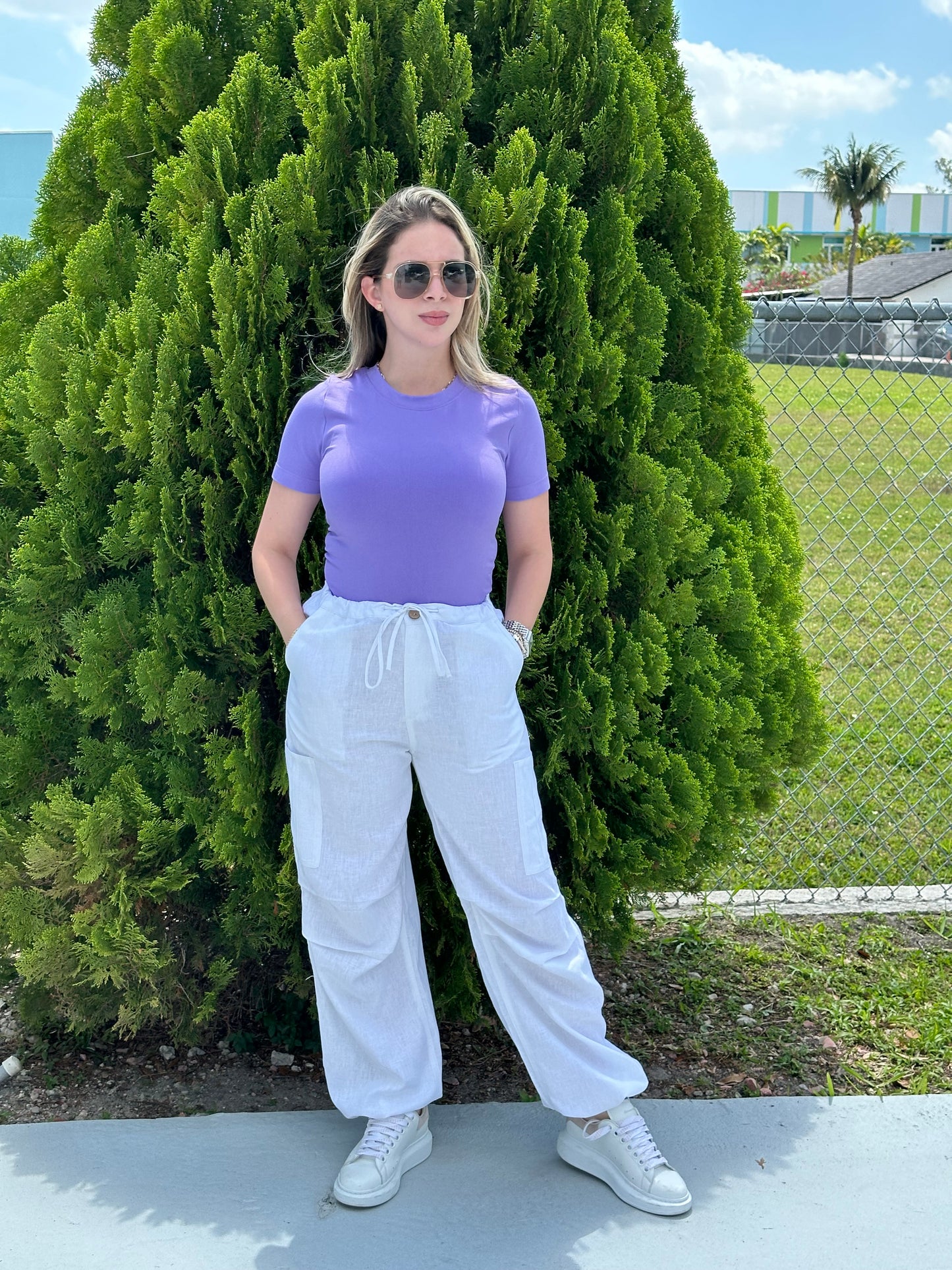 Linen cargo jogger/wide leg