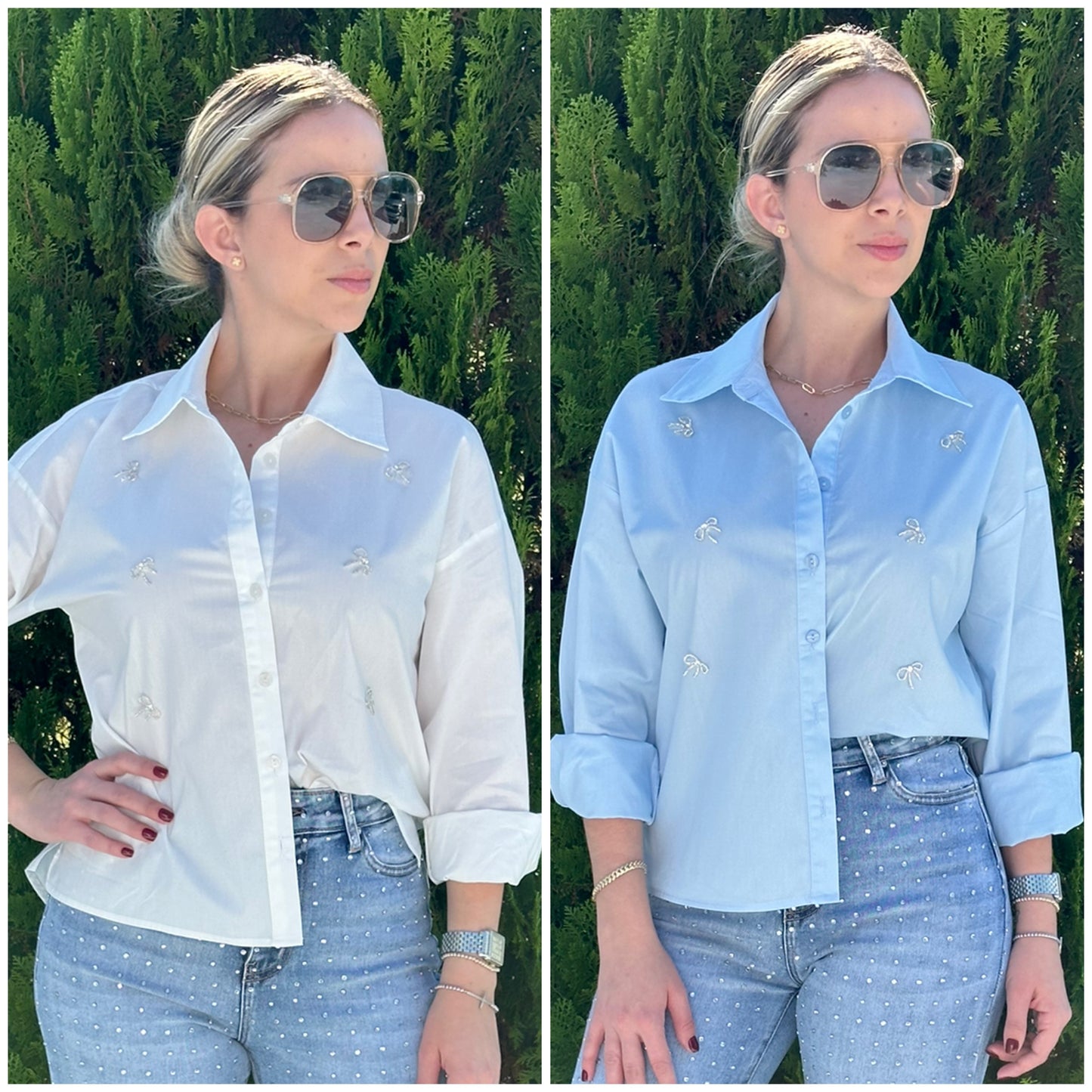 Laura rhinestone bow shirt