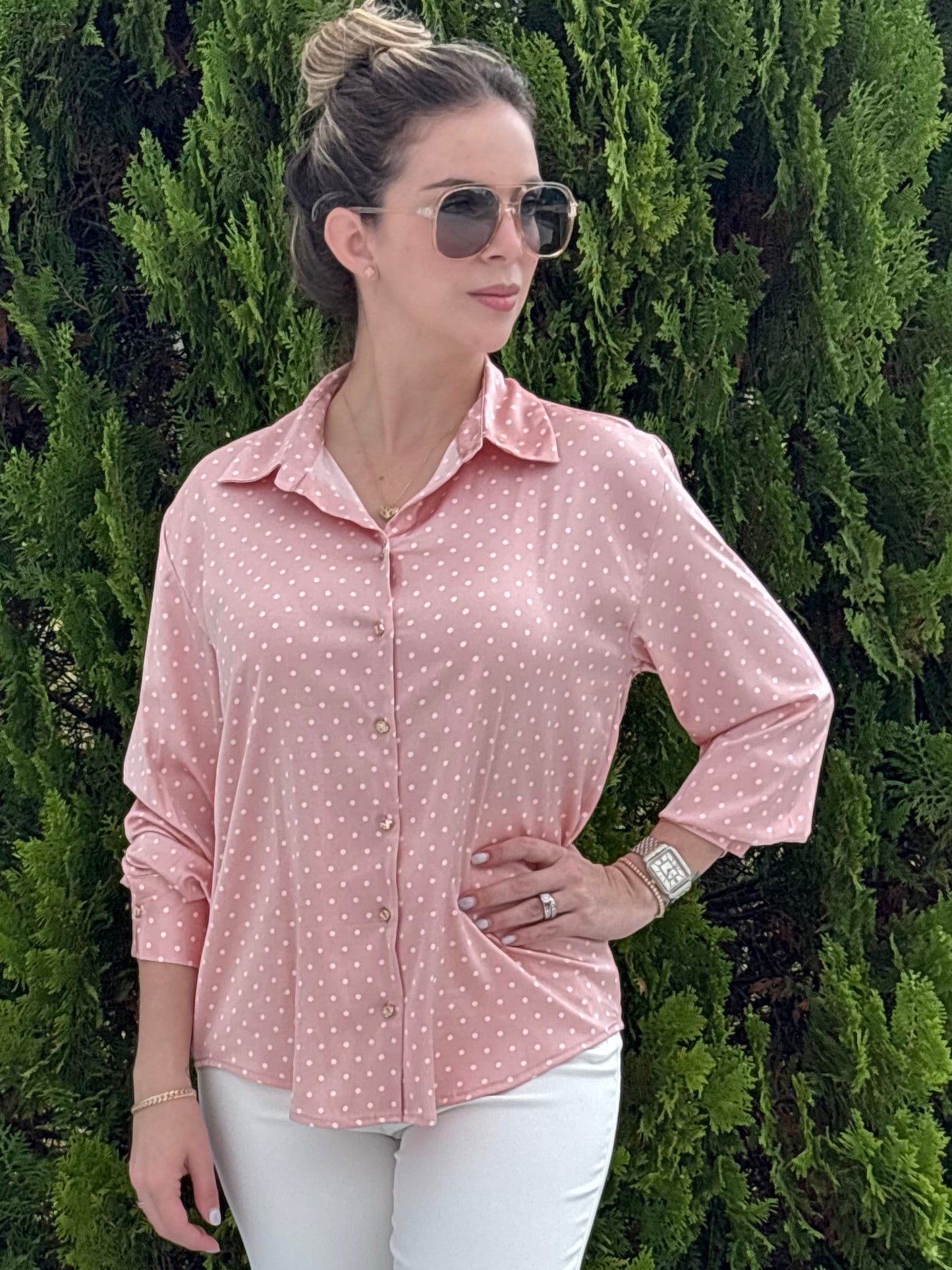 Polka dot satin shirt