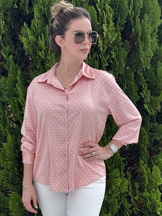 Polka dot satin shirt
