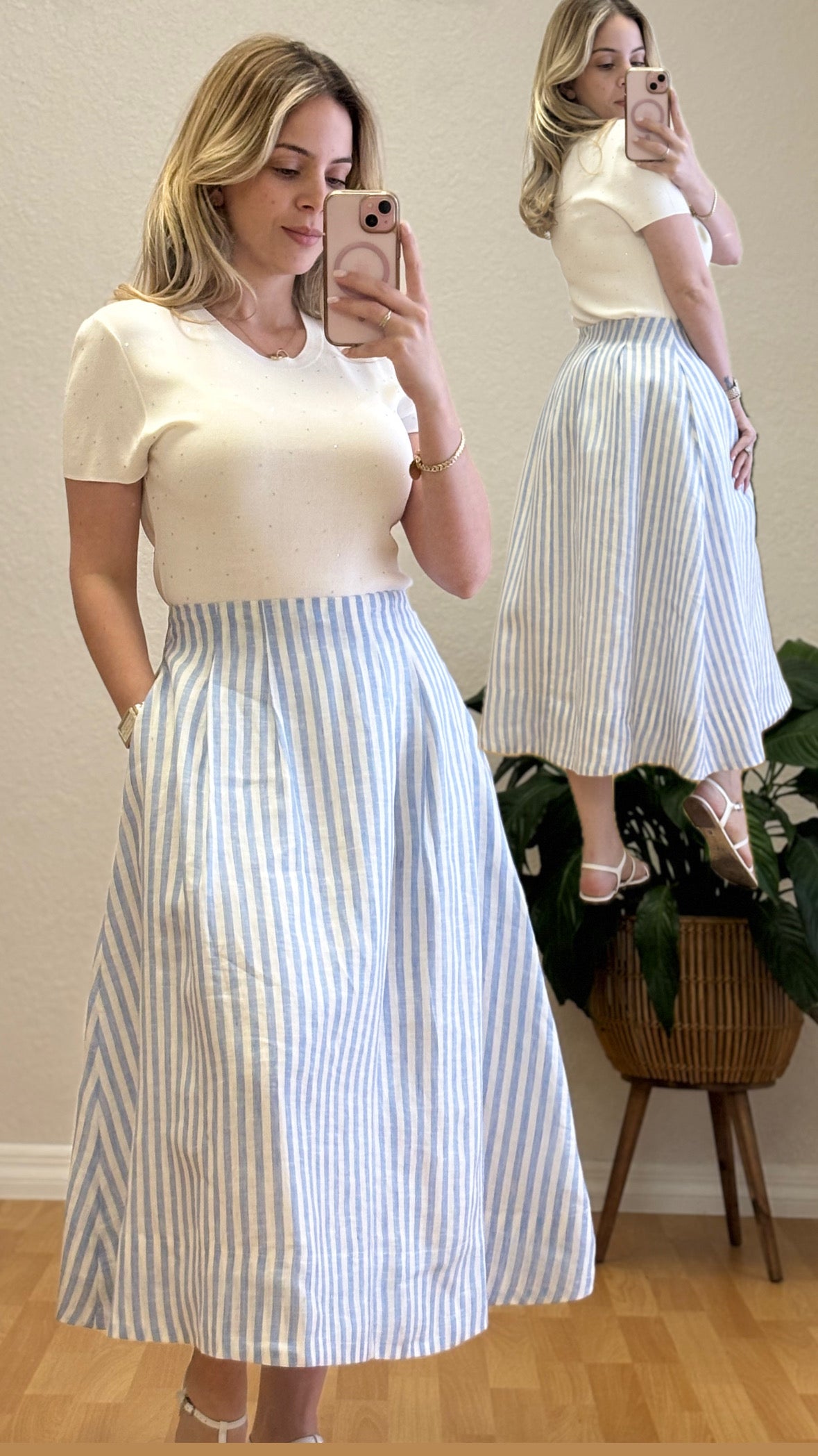 Linen stripes skirt