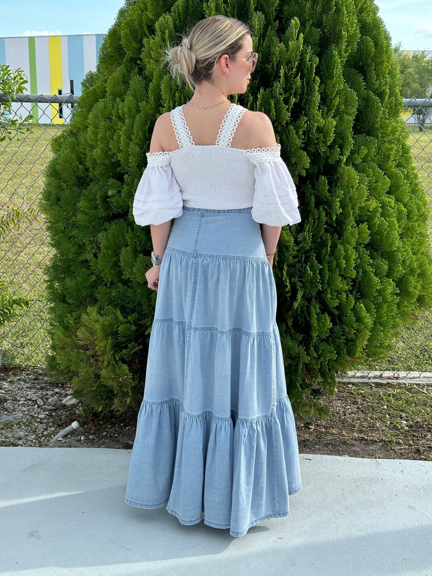 Denim maxi skirt