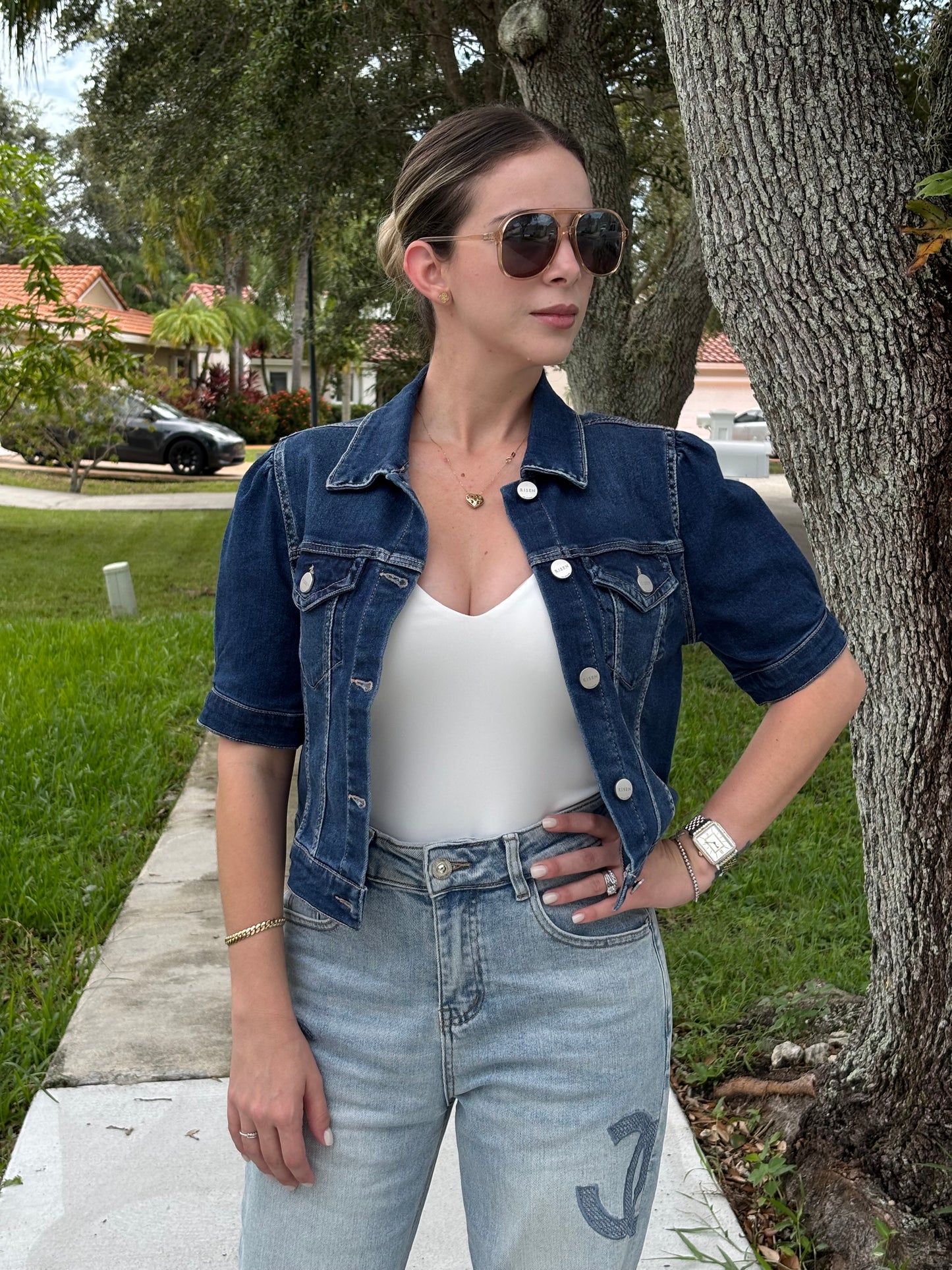 3/4 sleeve denim jacket
