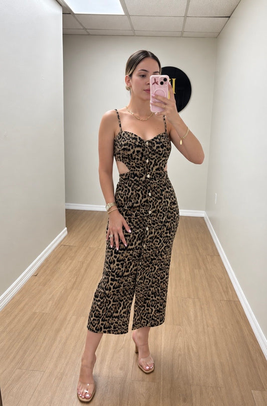 Animal print denim dress