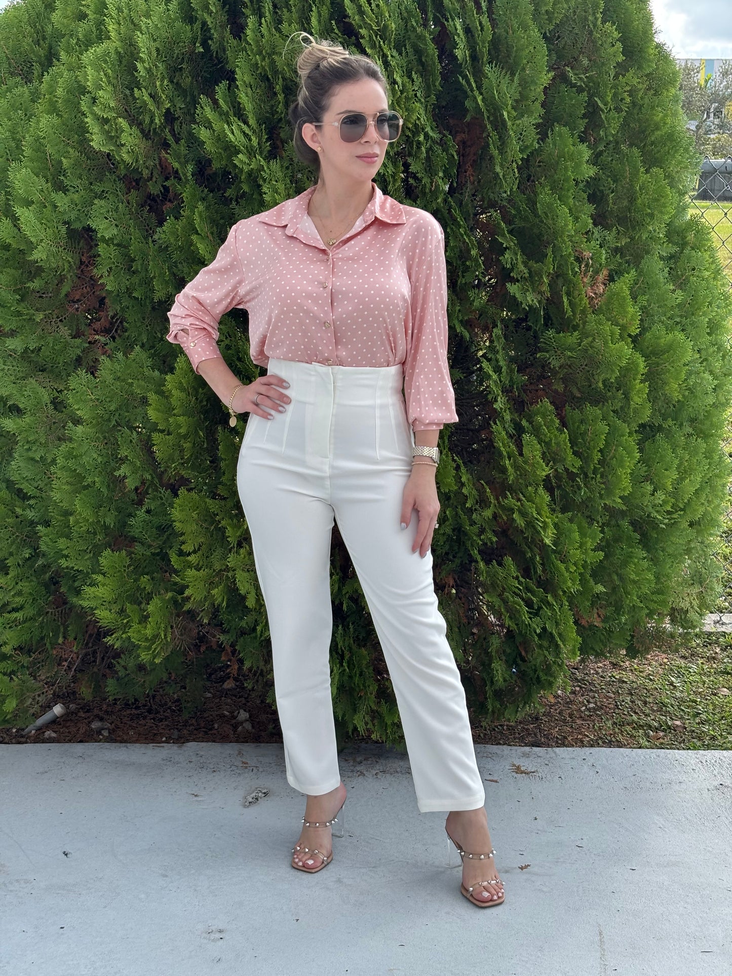 Polka dot satin shirt