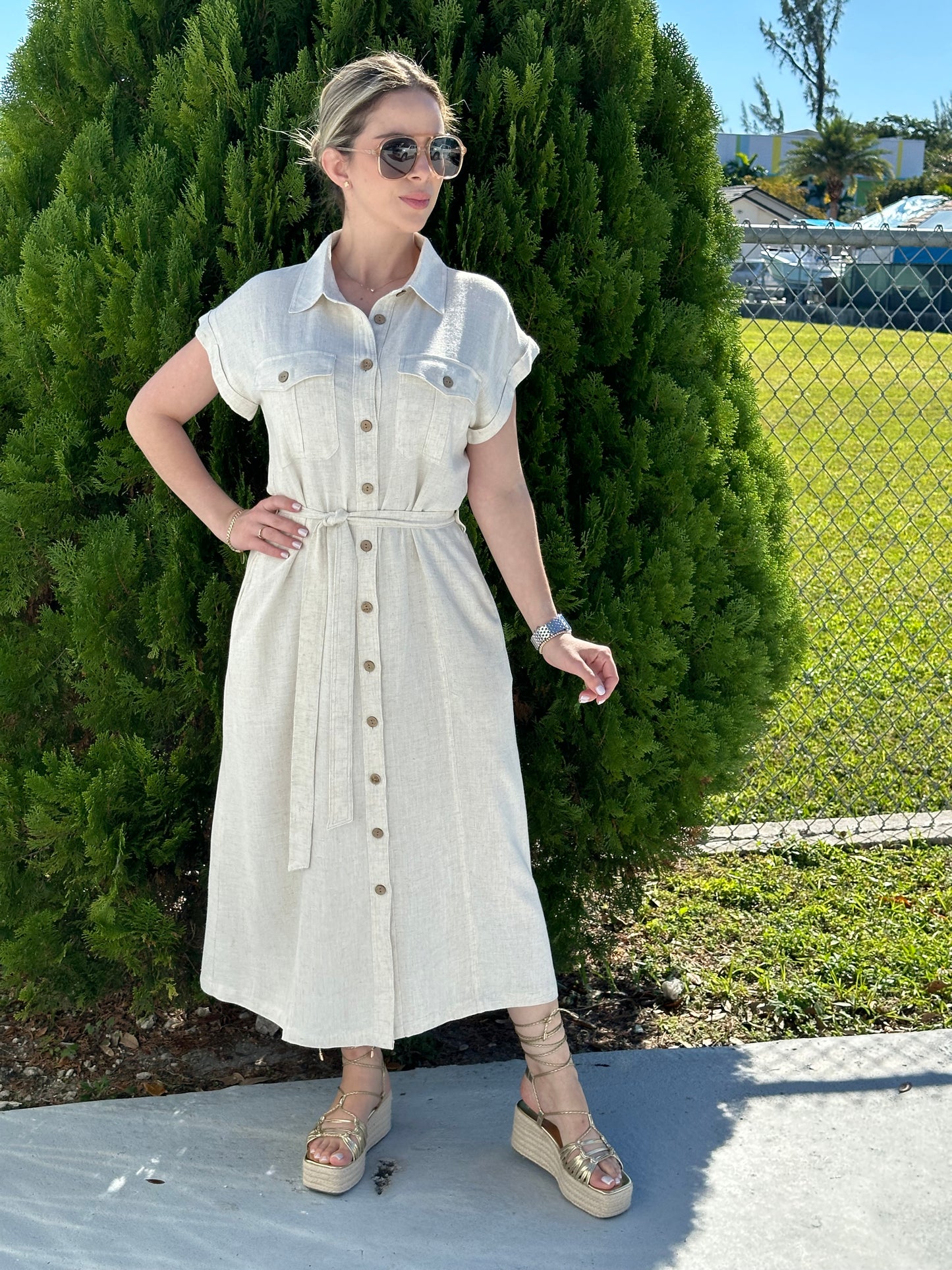 Linen middi dress