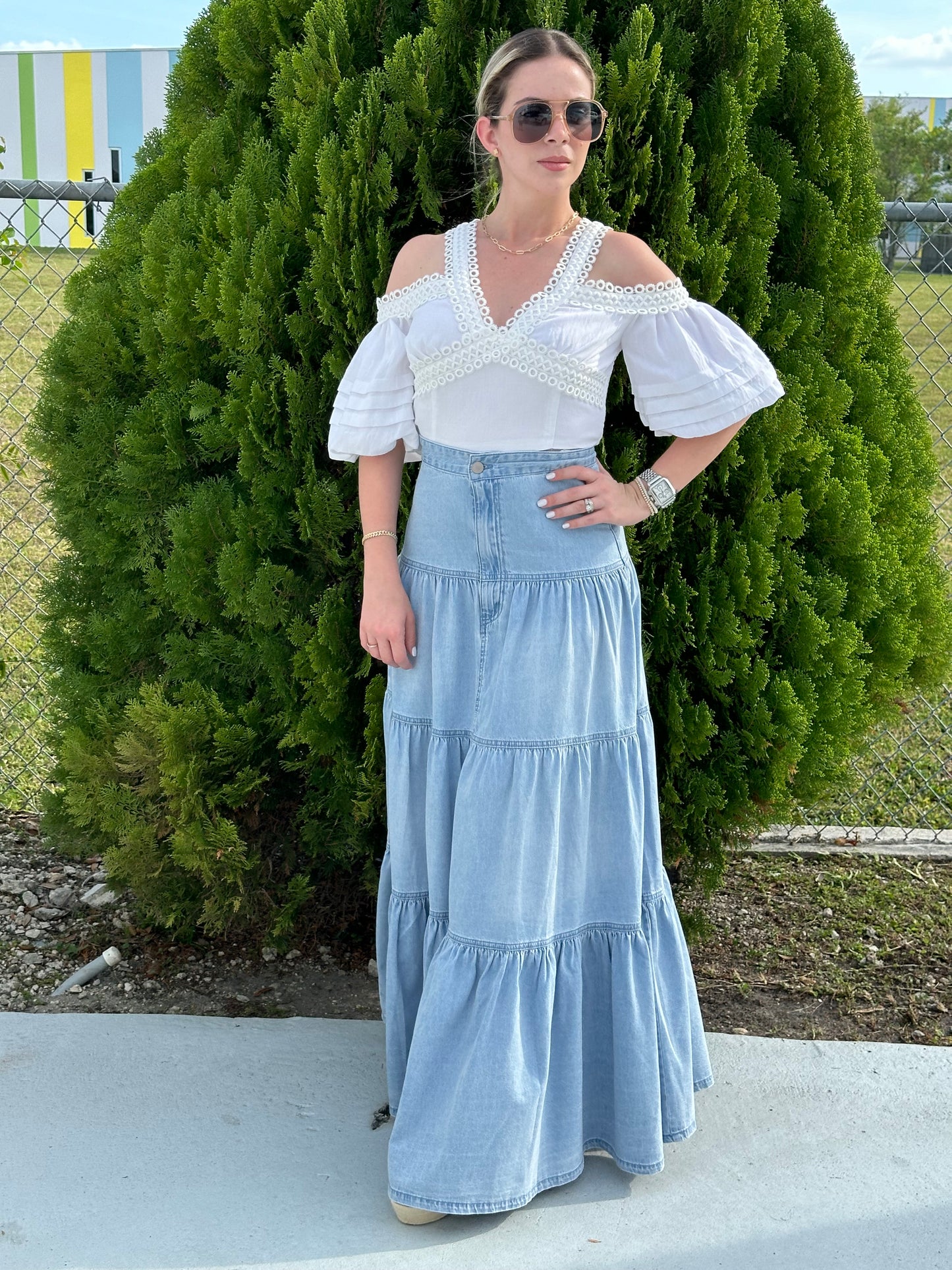 Denim maxi skirt