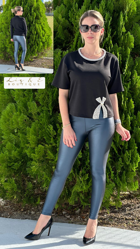 Blue metallic leggings