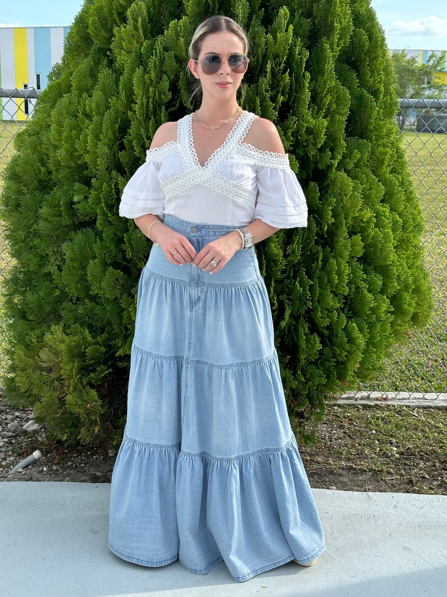 Denim maxi skirt