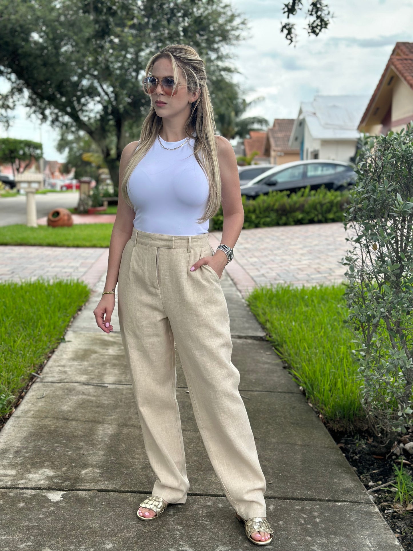 Sand linen pants